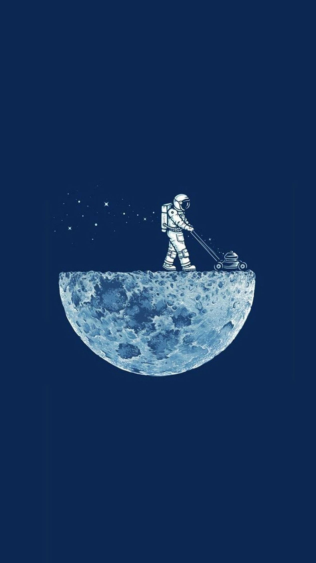 太空人 桌布 壁紙 — 一名太空人在繁星點點的夜空下用割草機修剪月球表面。