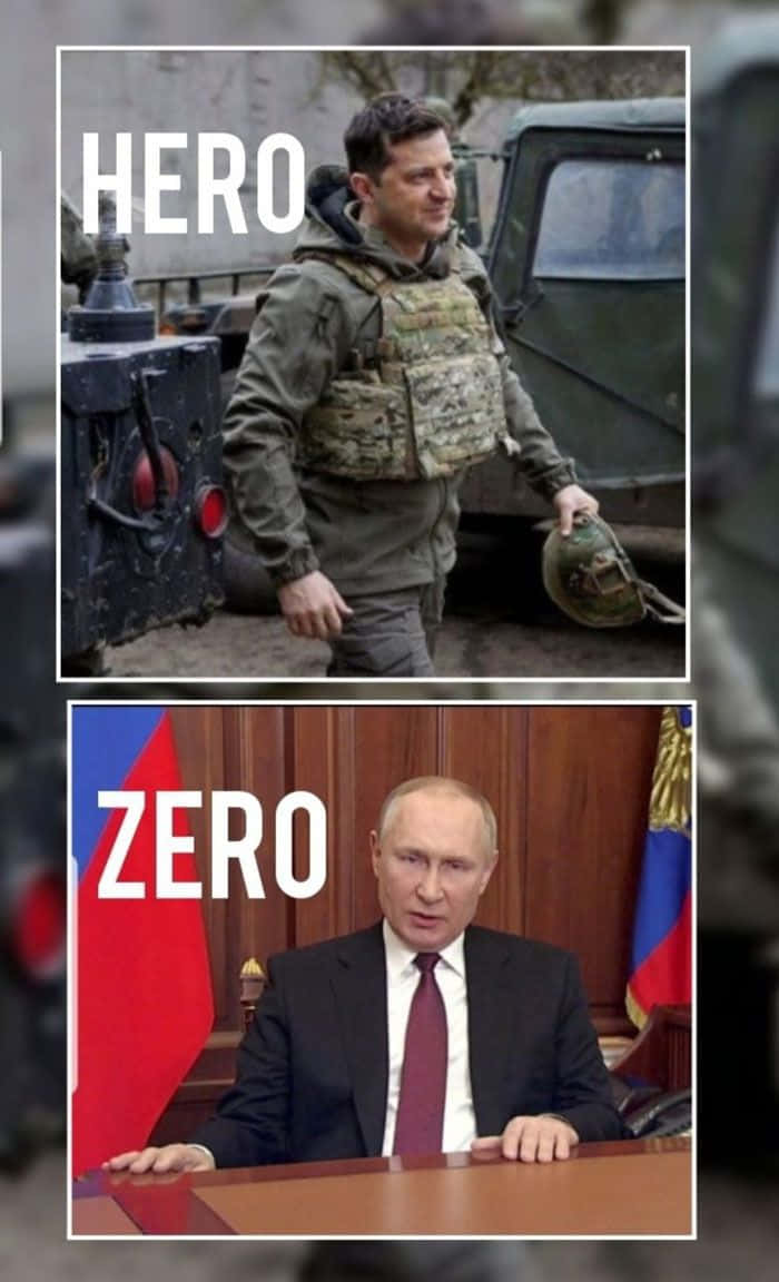 Internet Meme 桌布 壁紙 — 一名標有「HERO」的士兵站在軍車旁，而一名標有「ZERO」的男子坐在辦公桌前，身後有旗幟。