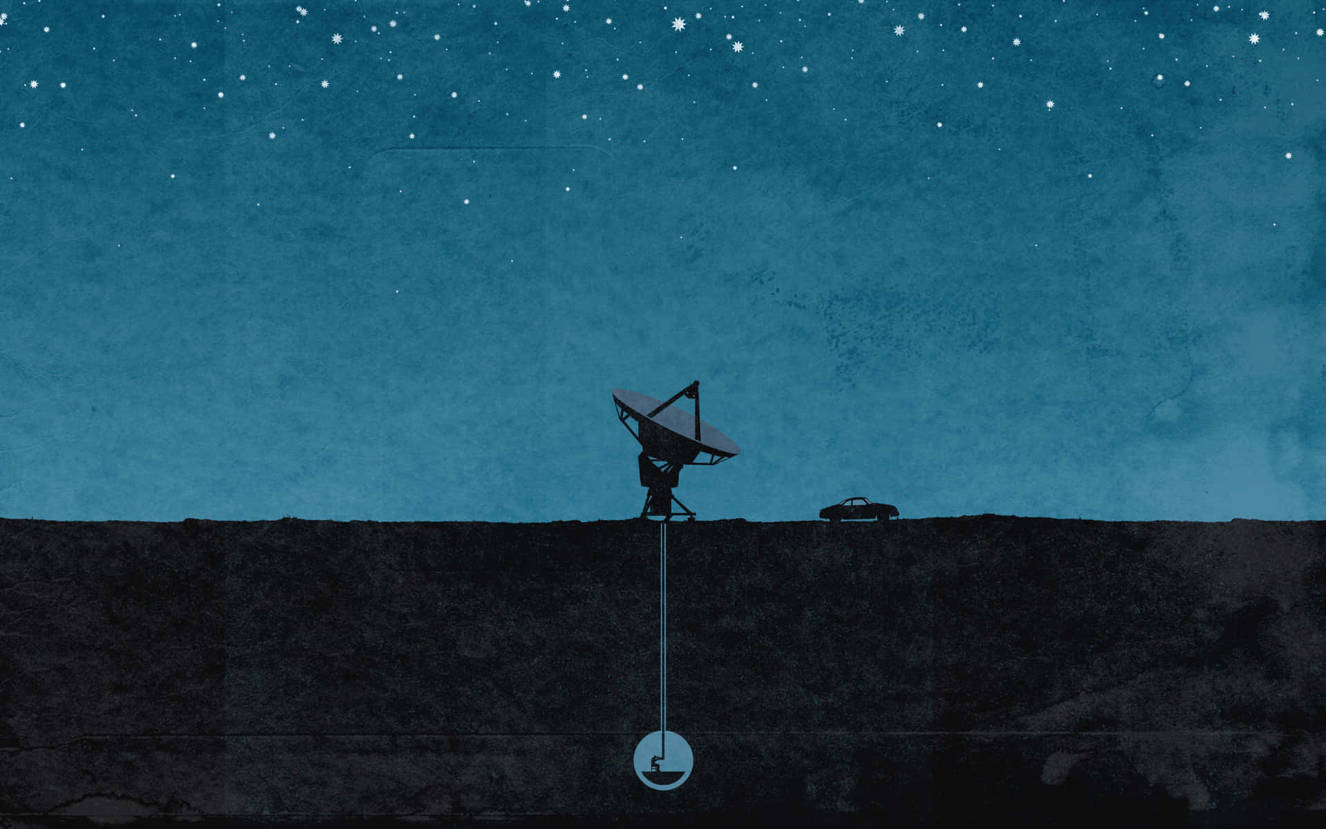 懸崖上的衛星天線和汽車，星空夜空