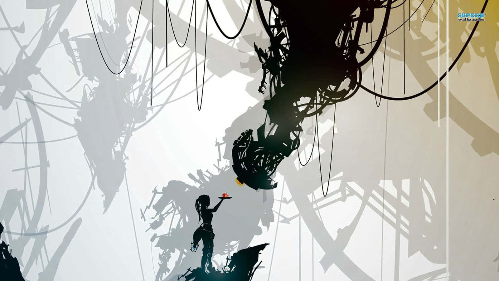 一名男子站在平台上，平台懸下一條電線 壁紙