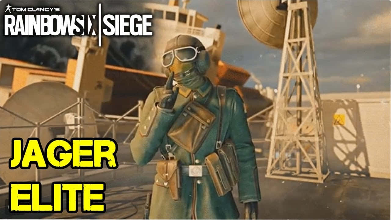 Rainbow Six Siege Jager 桌布 壁紙 — 一名身穿綠色戰術裝備和護目鏡的士兵站在船甲板上，背景有衛星天線和煙霧。