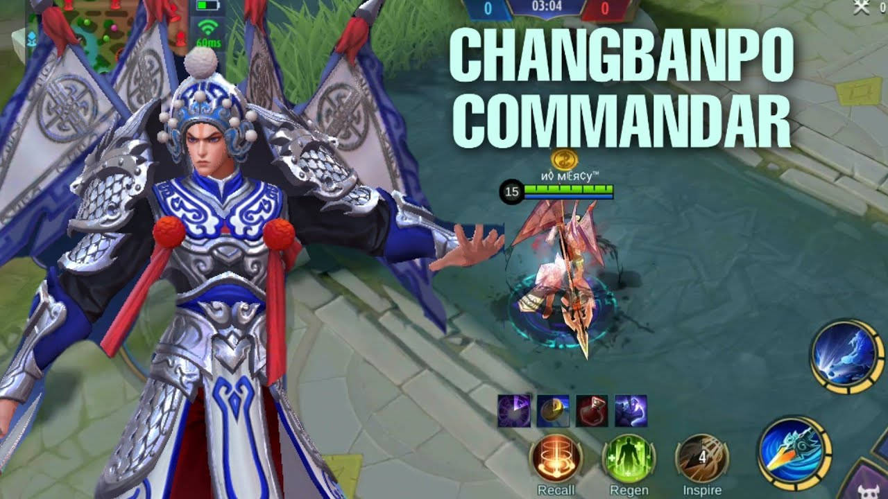 Zilong Epic Skin 桌布 壁紙 — 一名身穿華麗藍銀鎧甲的戰士在遊戲介面中準備就緒，附近有一條龍狀敵人。