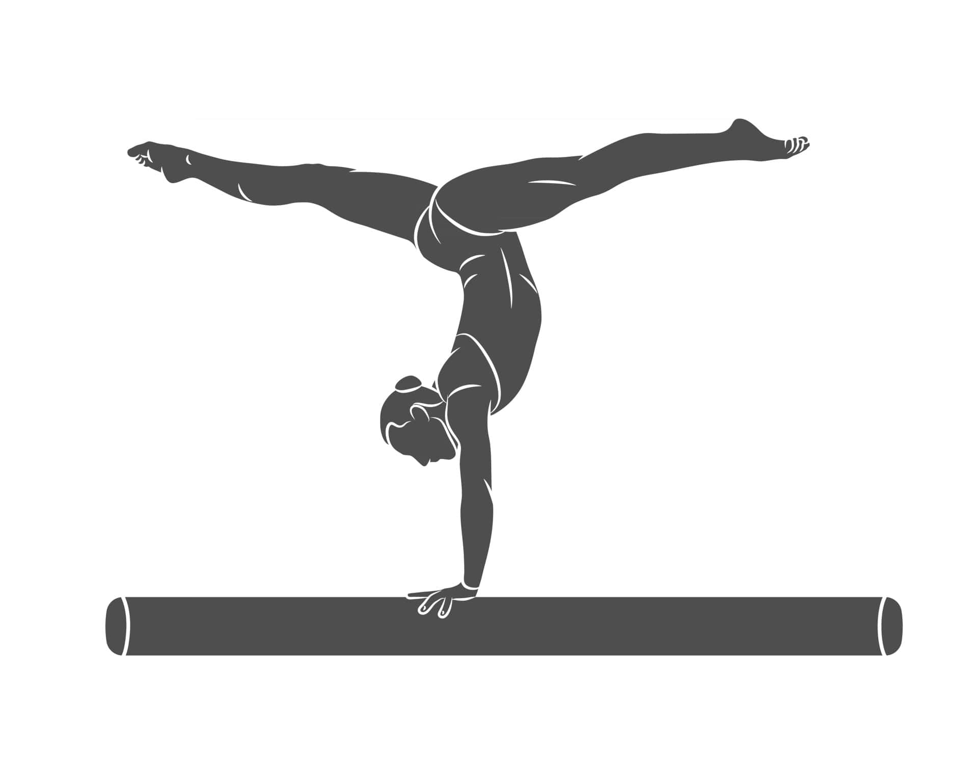 Gymnastics 桌布 壁紙 — 一名體操運動員在平衡木上表演倒立，手臂和雙腿伸展，呈現出時尚的單色剪影。
