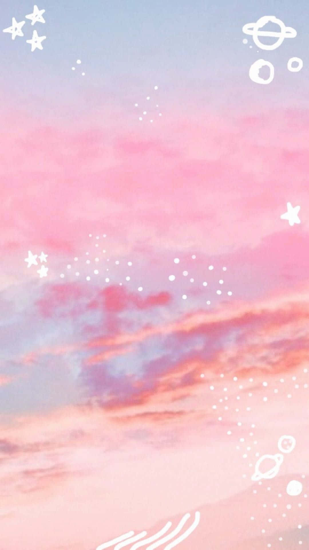 夢幻插圖風格中漂浮著星星和行星的柔和天空。