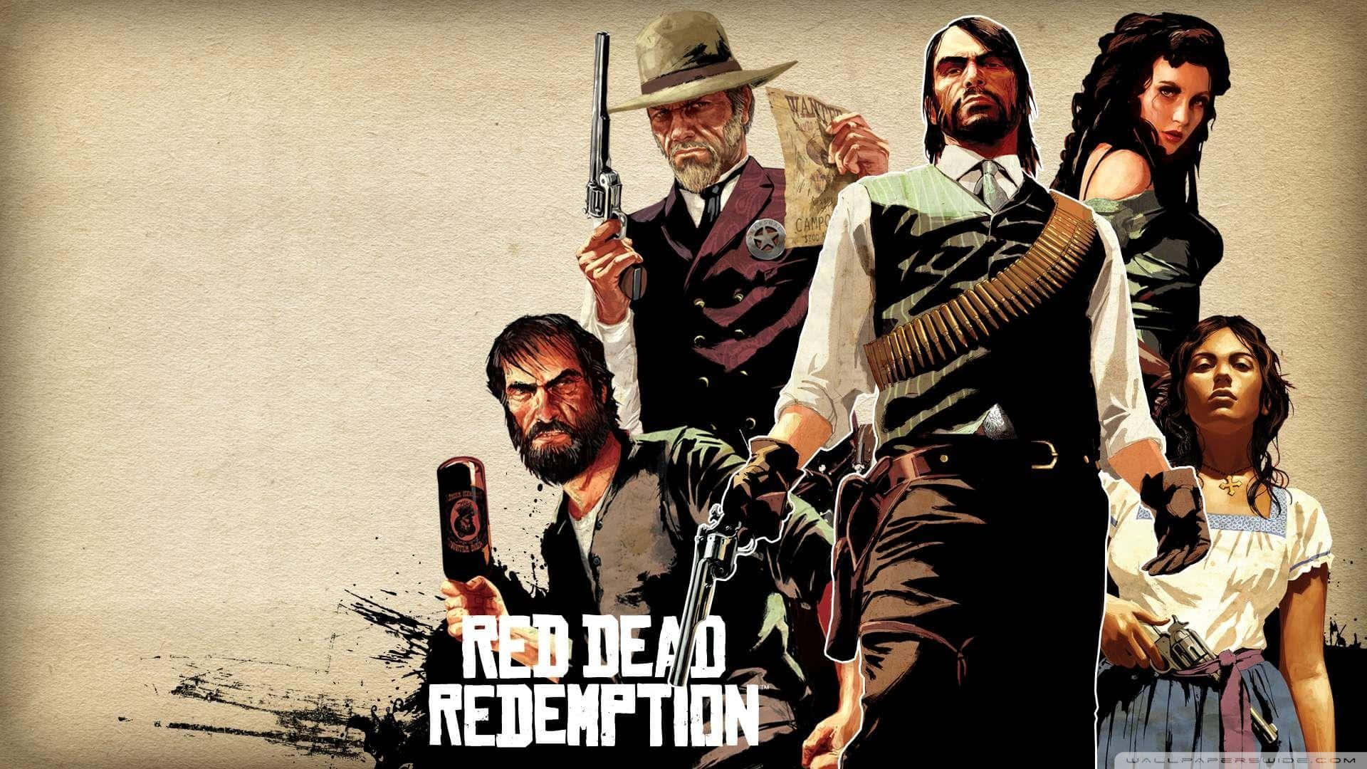 來自《Red Dead Redemption》遊戲插圖的五位持槍西部角色。