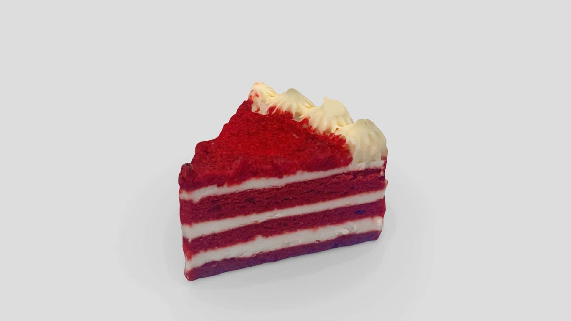 Red Velvet Cake 桌布 壁紙 — 一塊分層的紅絲絨蛋糕，配上 creamy 白色糖霜，孤零零地放在純淺灰色背景上。