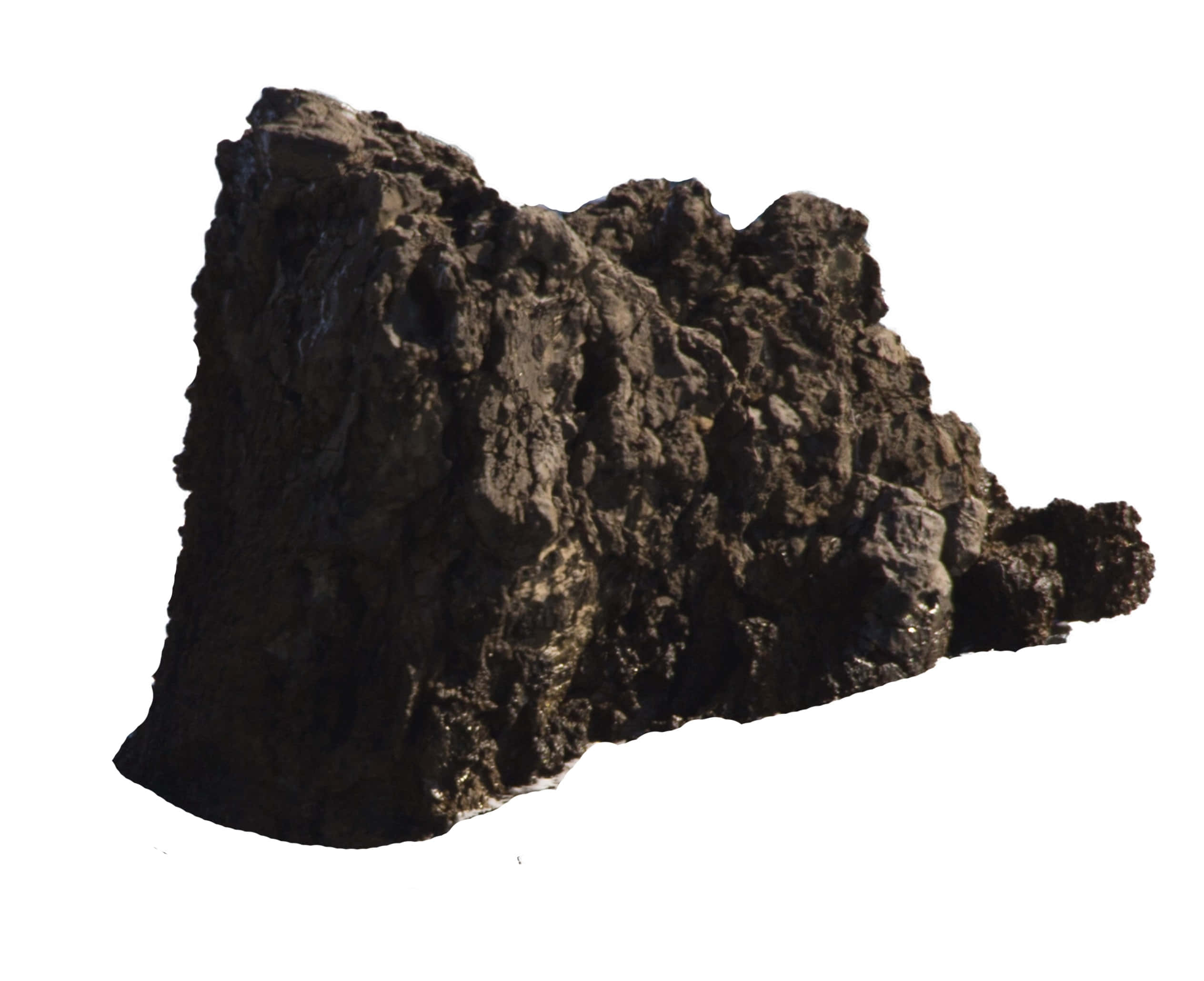Dark Rock 桌布 壁紙 — 一塊堅固的深棕色岩石，表面粗糙有紋理，邊緣參差不齊，孤立在純白色背景上。