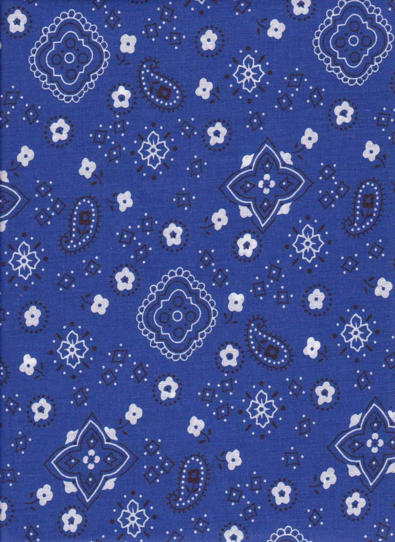 bandana 桌布 壁紙 — 一塊豐富的藍色布料，飾有複雜的白色和深藍色佩斯利花卉圖案，採用重複設計。