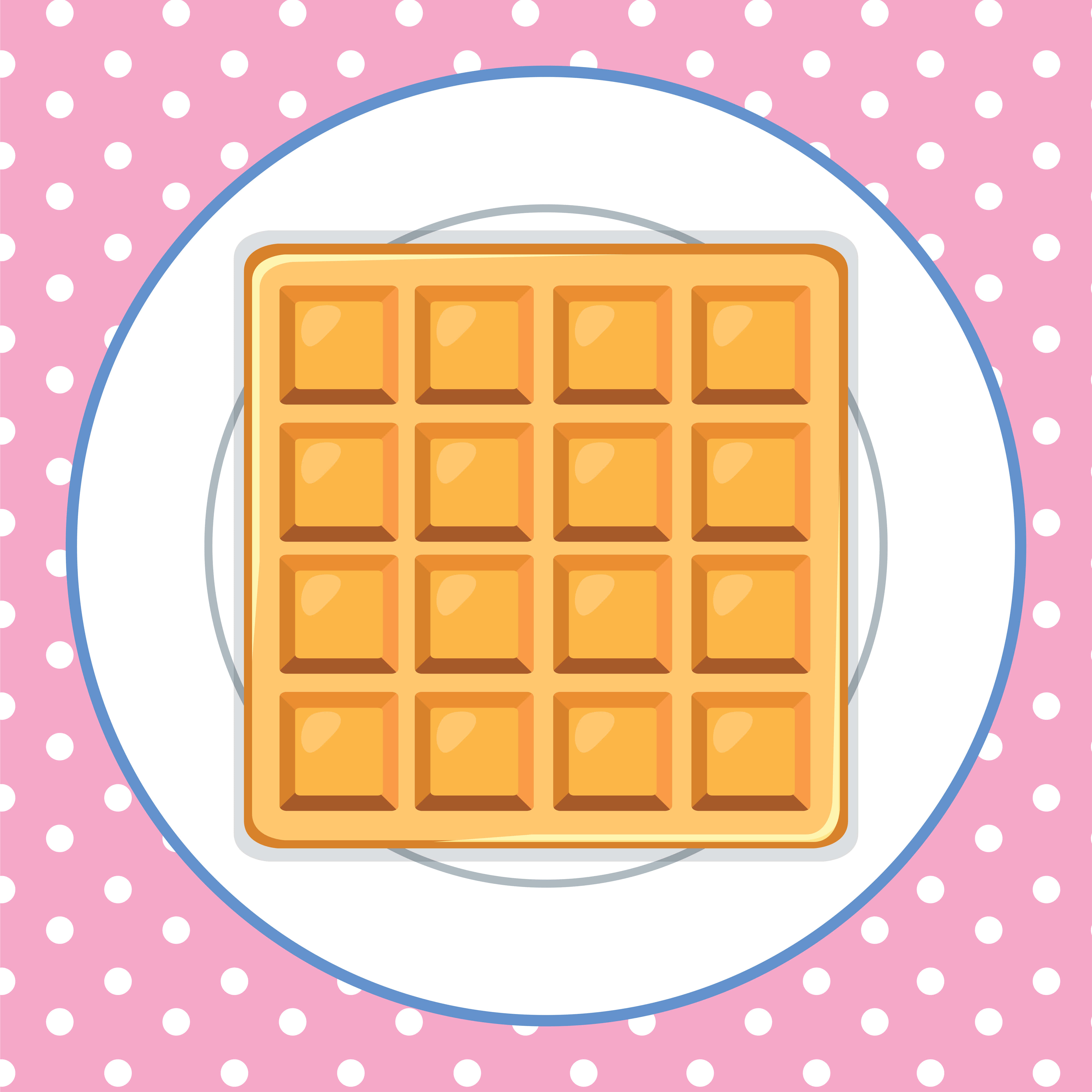 Waffle 桌布 壁紙 — 一塊金色窩夫放在白色碟上，背景是粉紅色圓點圖案。