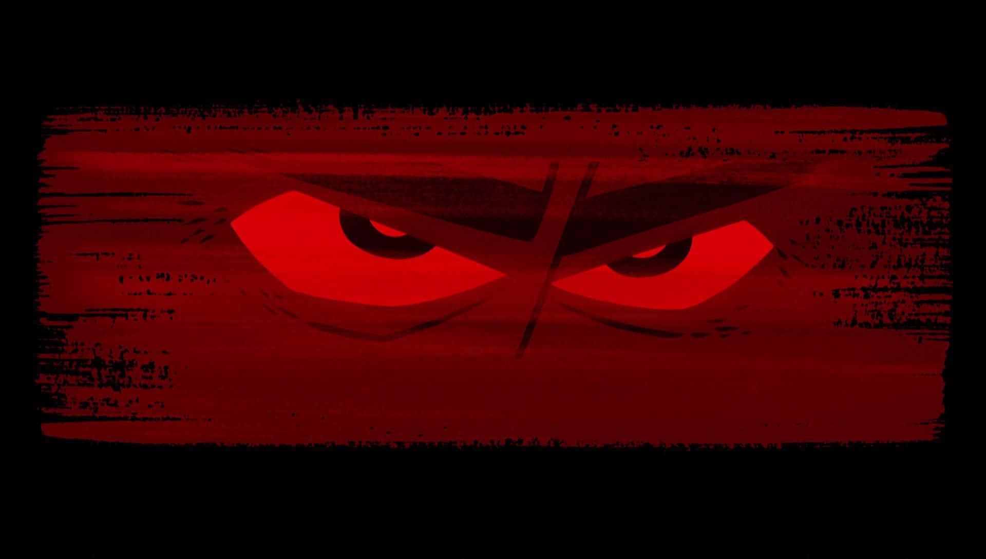 samurai jack 桌布 壁紙 — 一對發光的紅色眼睛透過深紅色面具，帶著邪惡的表情凝視著。