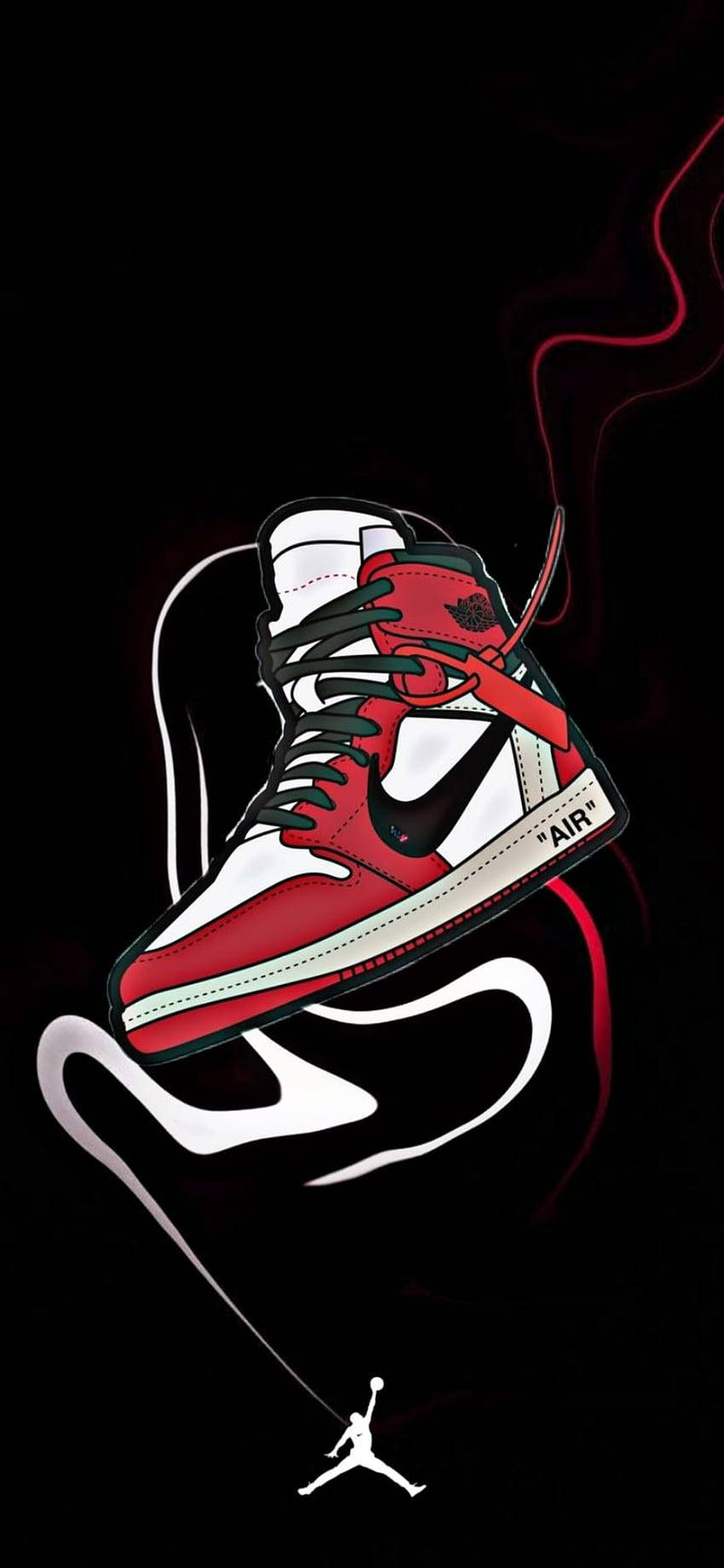 一對紅白色Jordan波鞋冒出煙霧 壁紙