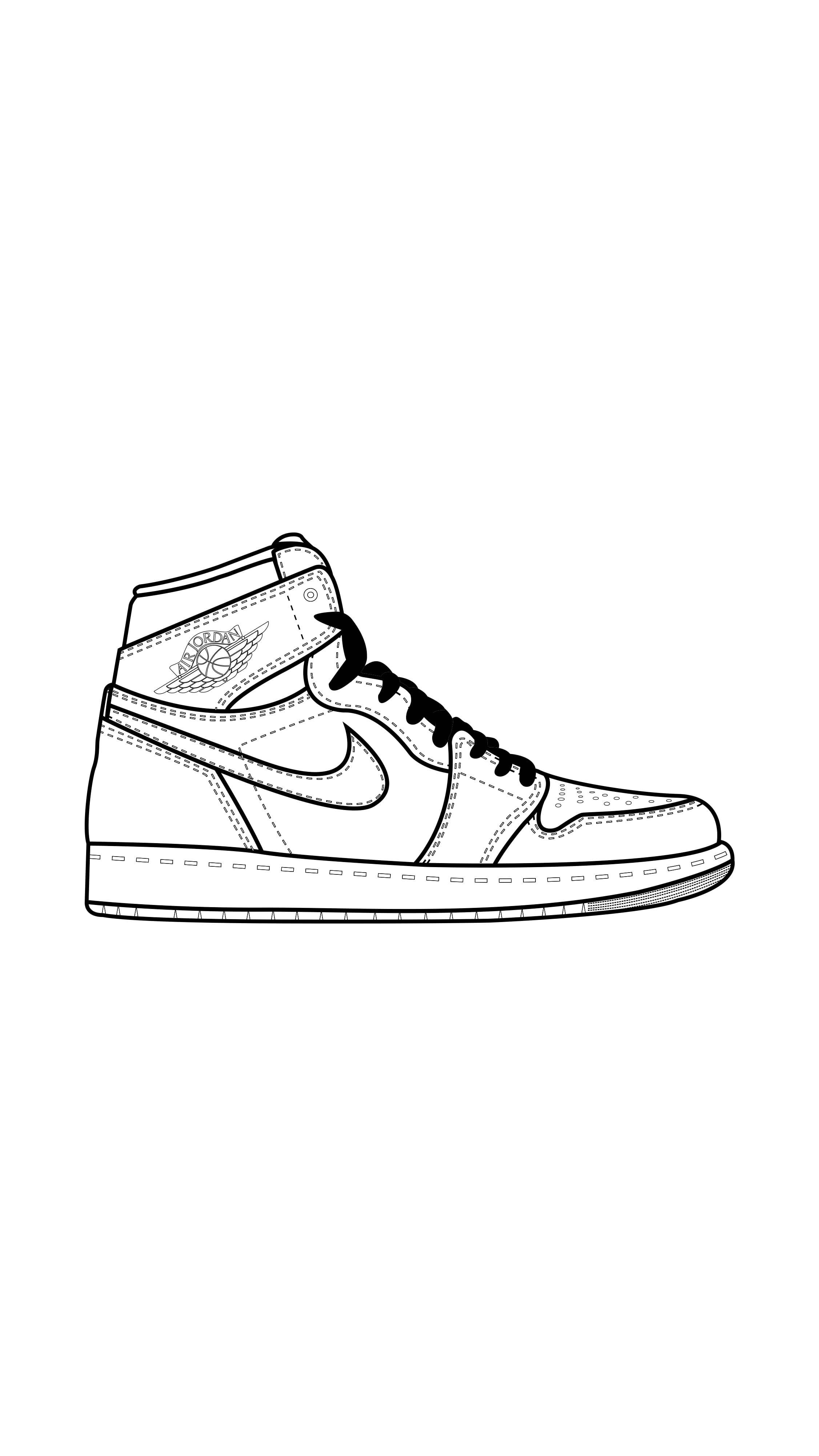 Shoe 桌布 壁紙 — 一對高筒運動鞋的極簡黑白線條藝術插圖，帶有可見的縫線和標誌細節。