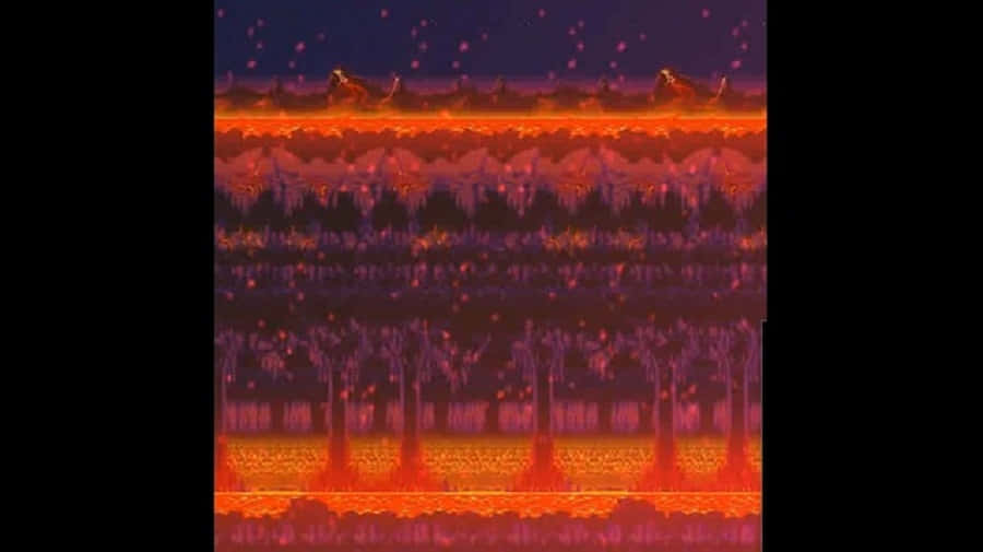Sonic Lava Reef 桌布 壁紙 — 一幅像素藝術風景畫，描繪在星空下發光的橙色熔岩河流和紫色樹木。