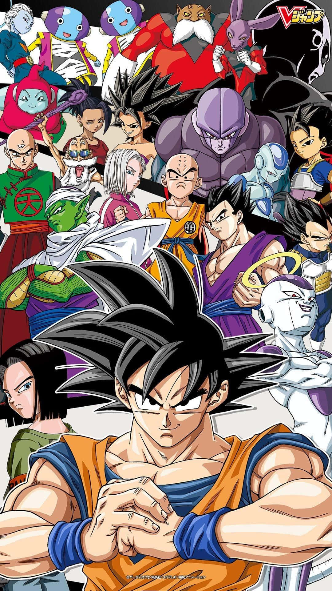 Tournament Of Power 桌布 壁紙 — 一幅動感動漫拼貼畫，以悟空及其他龍珠角色在白色背景前擺出大膽姿勢為特色。