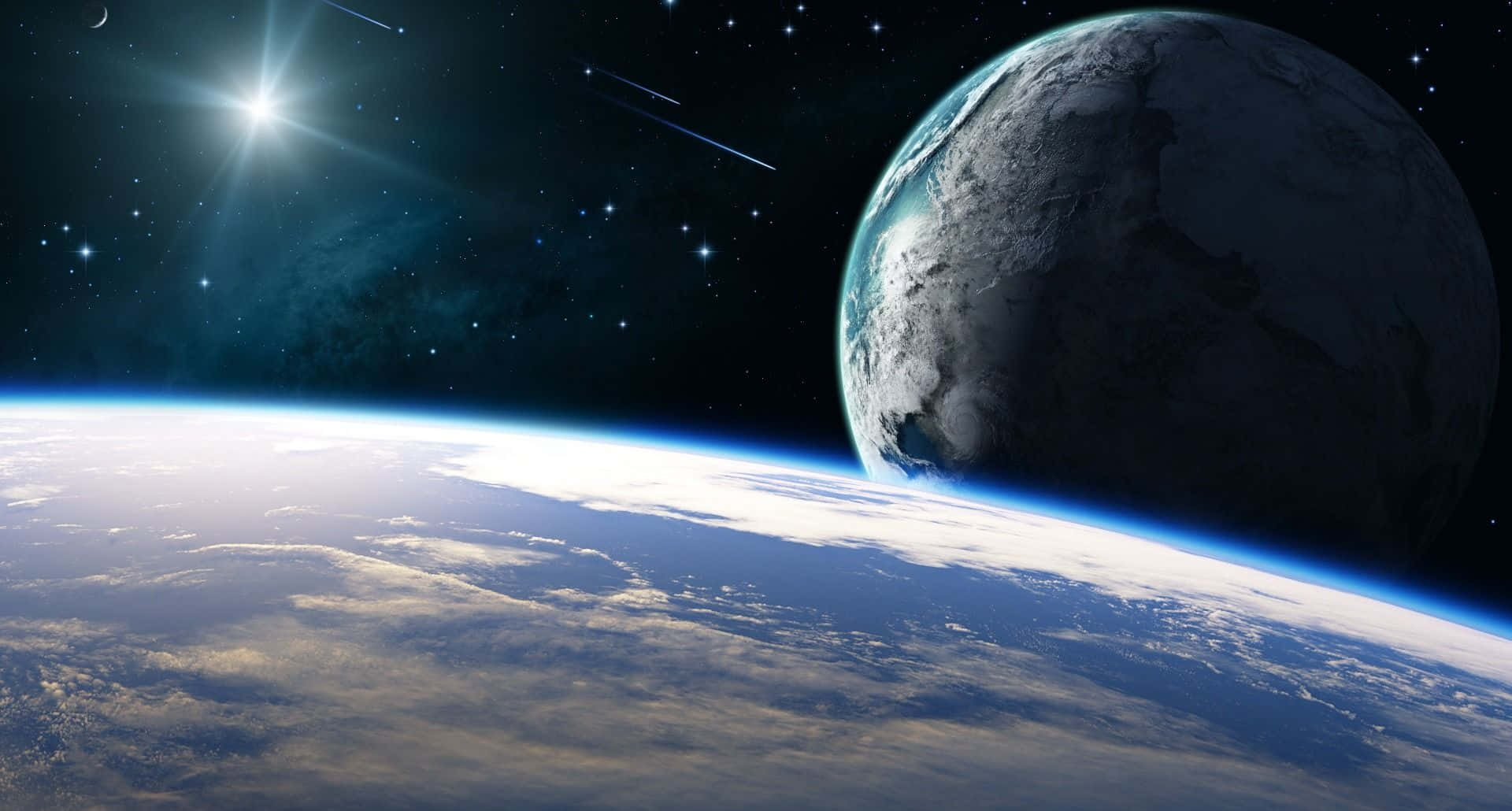 一幅包含地球與星星的太空場景 壁紙