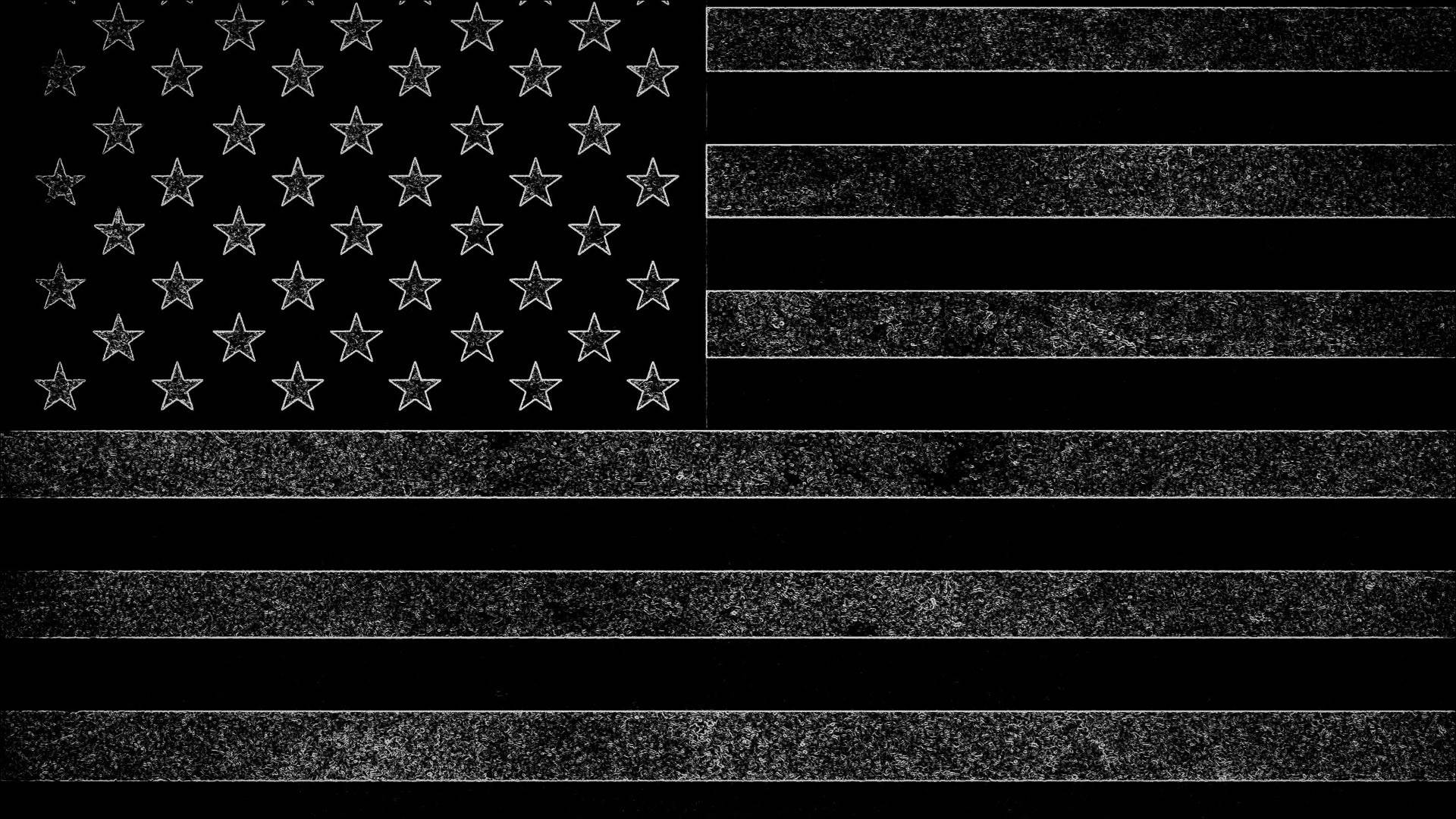 Black American Flag 桌布 壁紙 — 一幅單色美國國旗，星星和條紋以粗糙紋理呈現在黑色背景上。