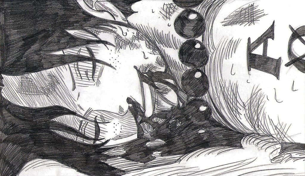 One Piece Ace's Death 桌布 壁紙 — 一幅戲劇性的黑白素描，描繪一個風格化的動漫角色，線條銳利，表情強烈。