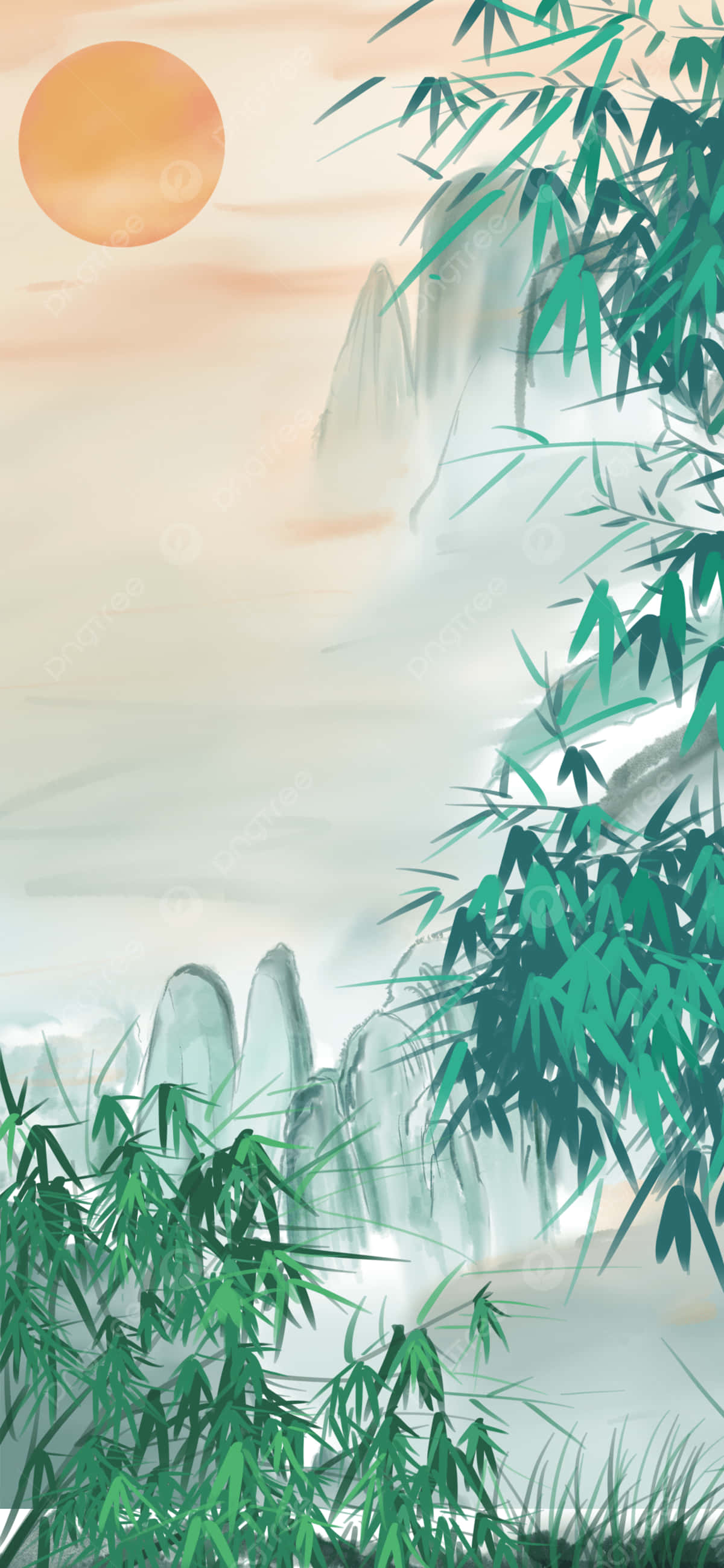 一幅有山嘅竹林畫 壁紙
