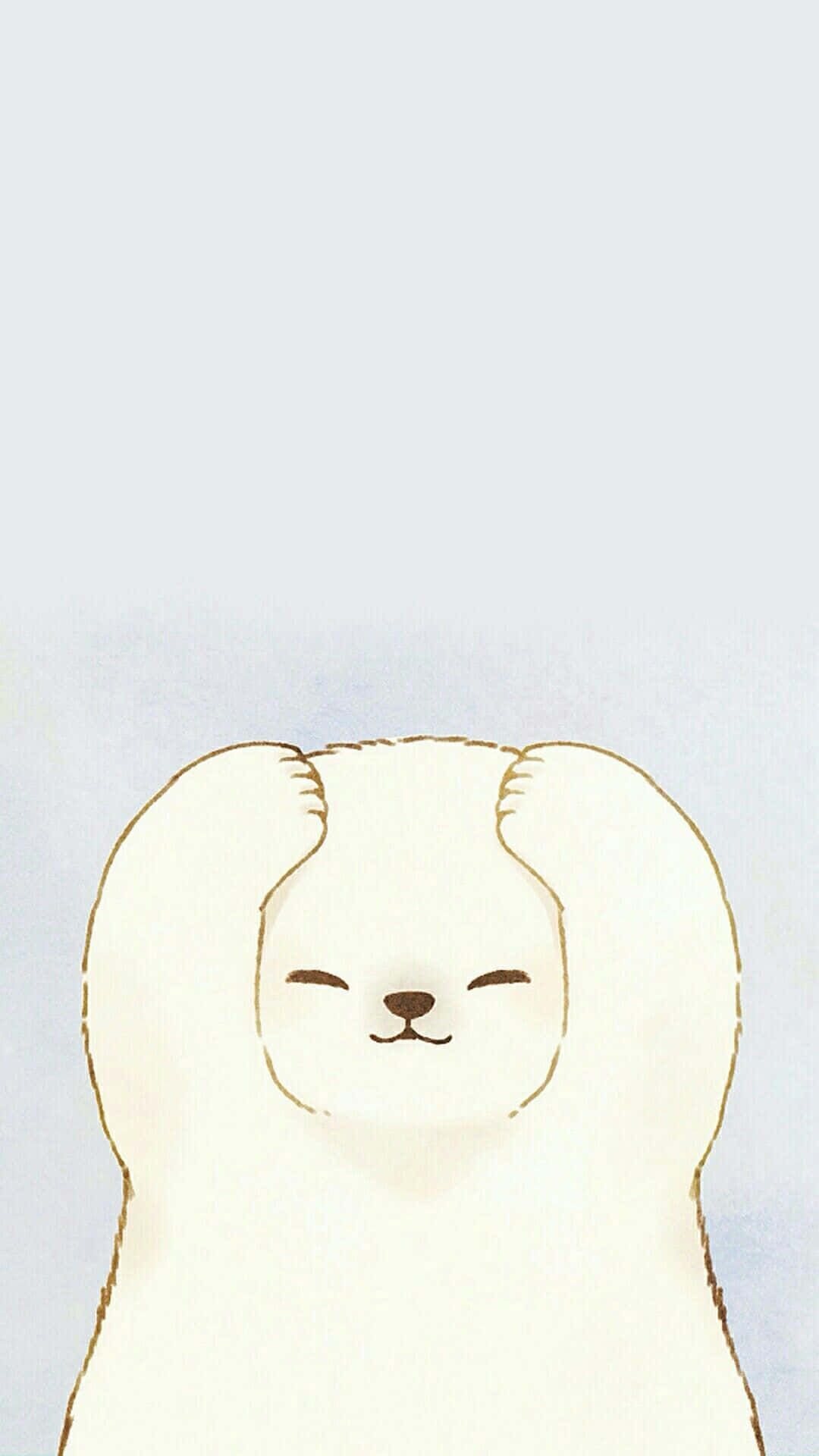 Kawaii Bear 桌布 壁紙 — 一幅極簡插畫，描繪一隻毛茸茸的白兔，閉著眼睛，帶著溫柔的微笑，背景是柔和的漸變色。
