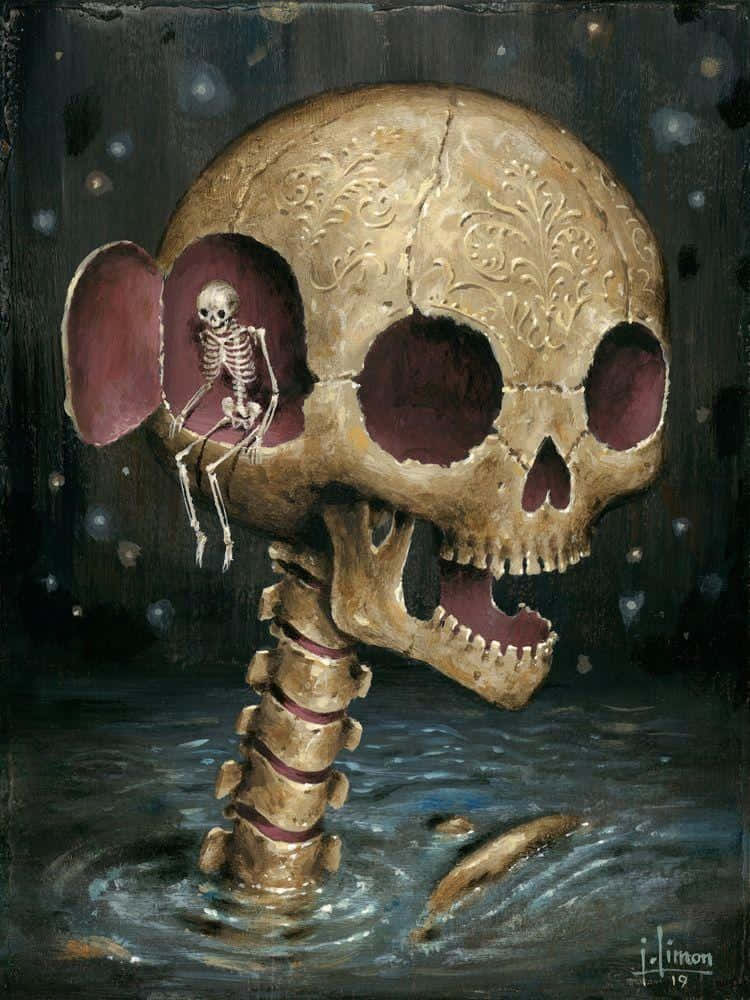 一幅水中骷髏的畫作 壁紙