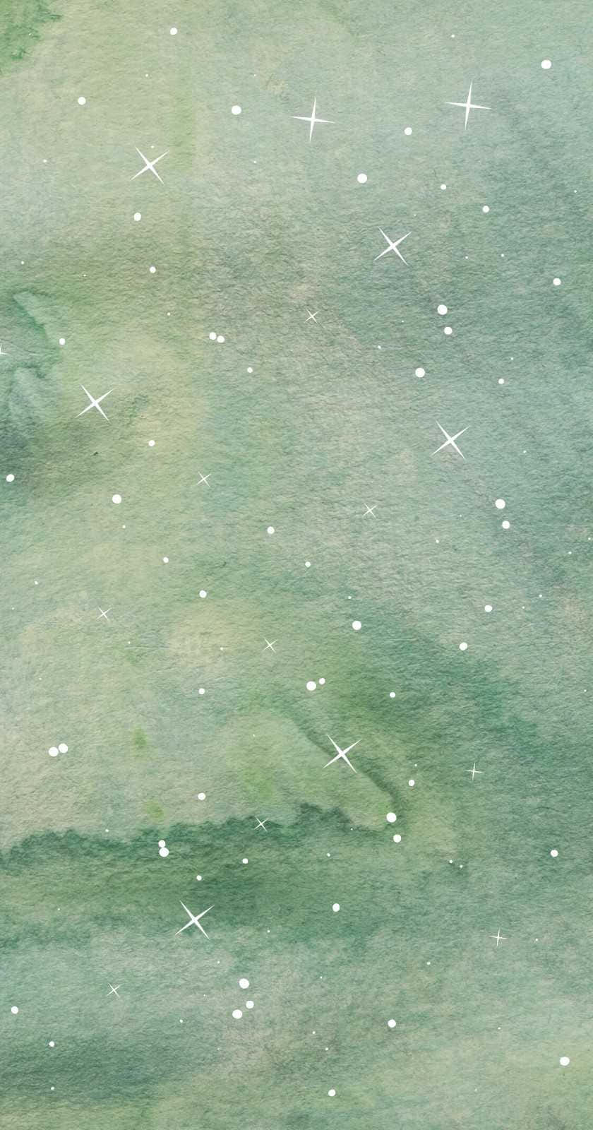 一幅水彩畫，描繪星星與綠色 壁紙