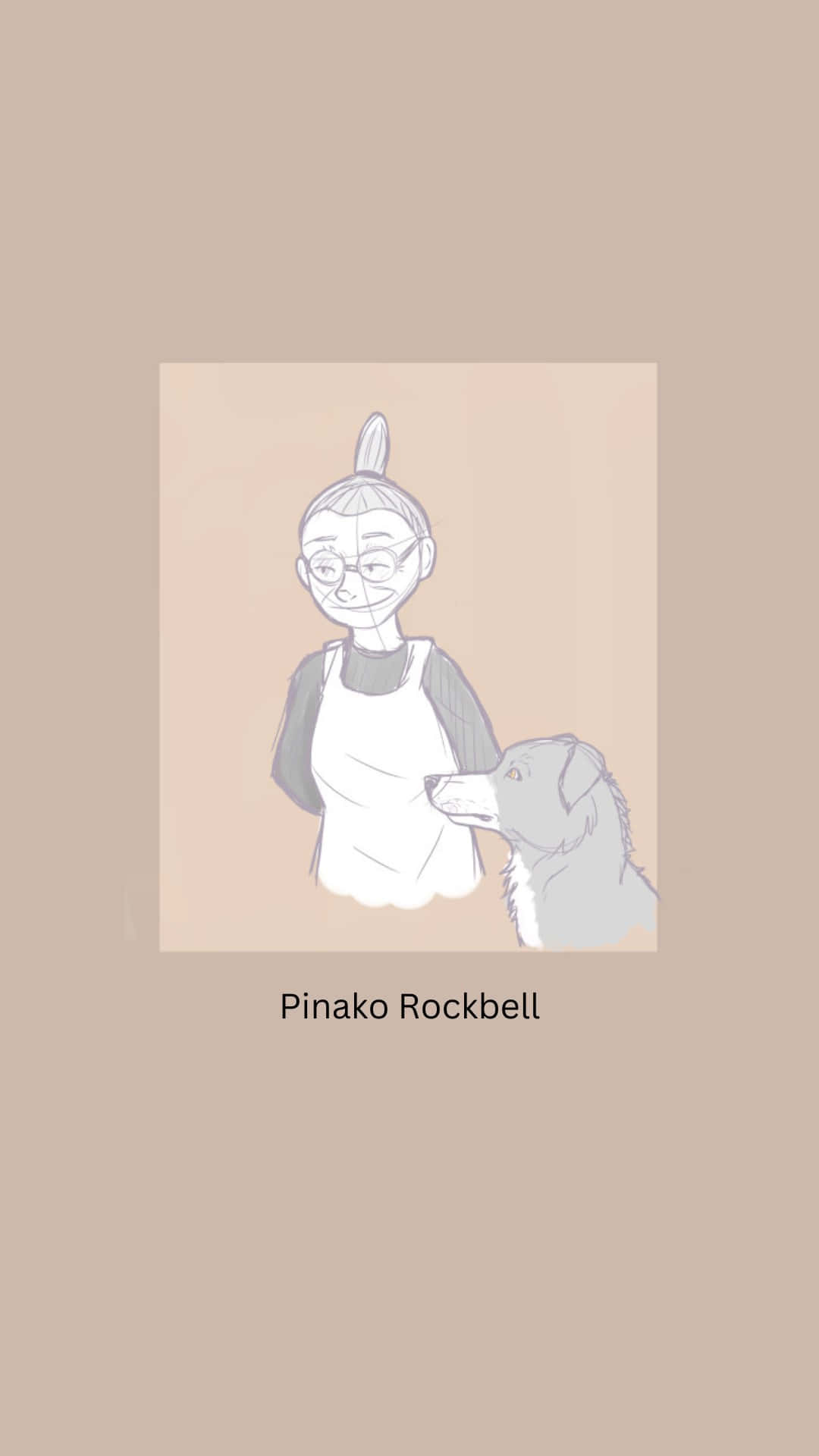 Pinako Rockbell 桌布 壁紙 — 一幅溫柔的動漫風格素描，描繪比拿可·洛克貝爾微笑著站在她忠誠的狗旁邊。