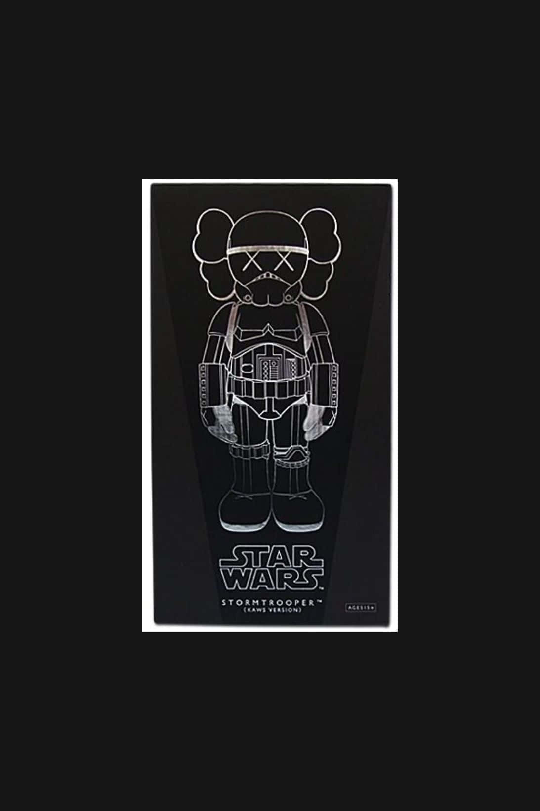 Kaws Stormtrooper 桌布 壁紙 — 一幅白色線條藝術插圖，描繪了KAWS版本的星球大戰風暴兵，居中於黑色背景上。