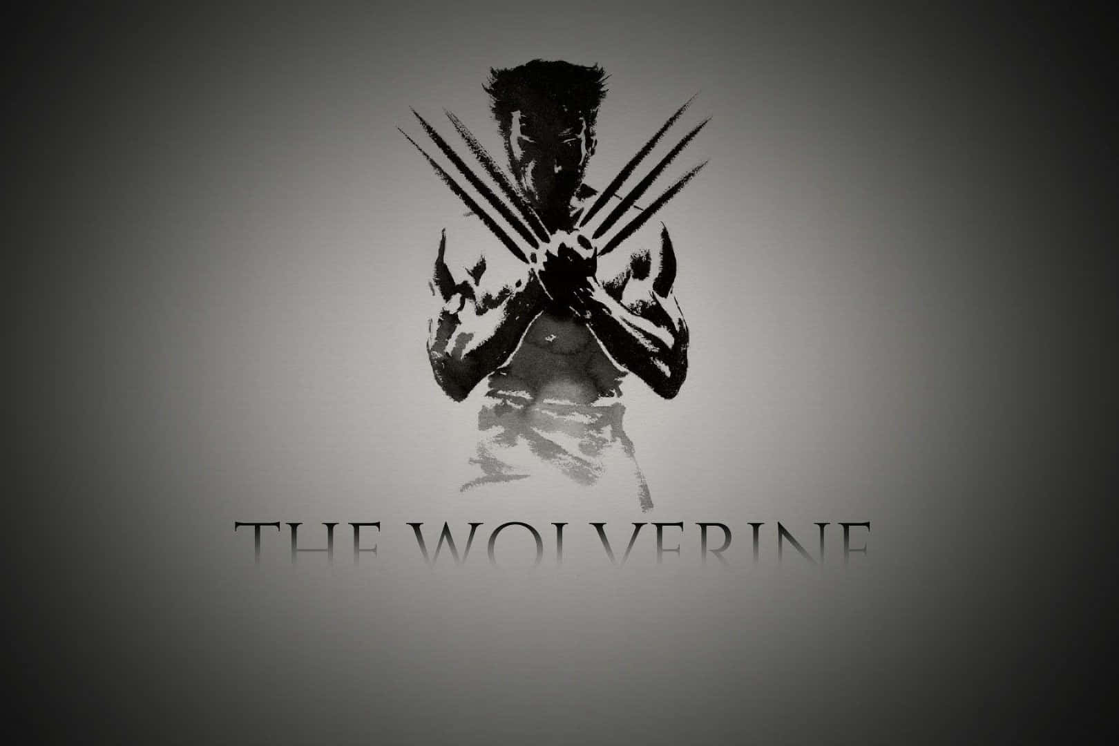狼人 桌布 壁紙 — 一幅粗糙的黑白插圖，描繪狼人（Wolverine）在漸變灰色背景上伸出利爪。