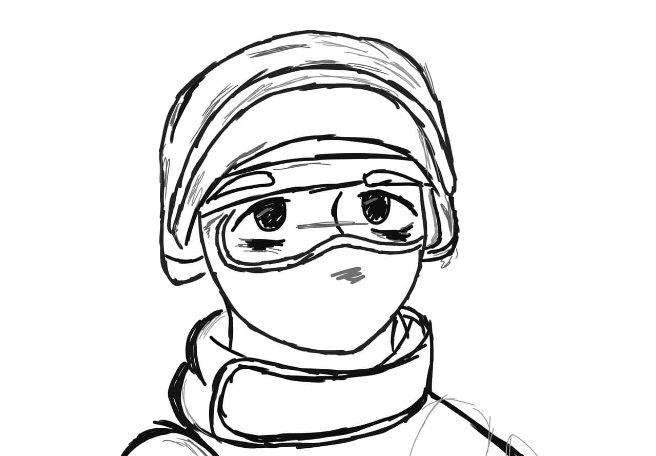 Rainbow Six Siege Doc 桌布 壁紙 — 一幅素描風格插圖，描繪一位戴著頭巾、護目鏡和口罩，表情中立的人。