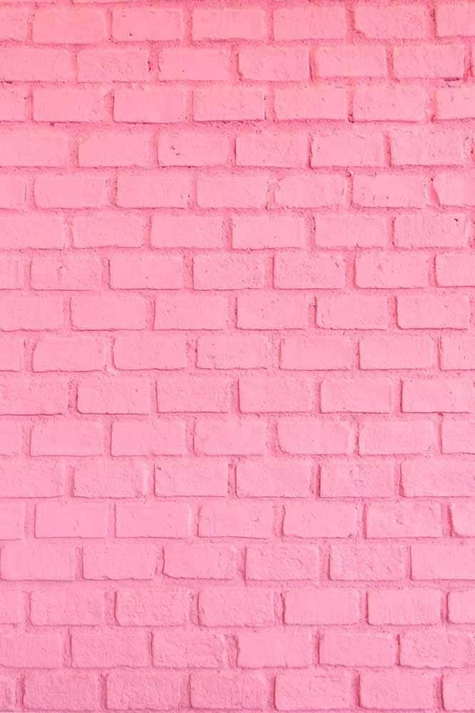 Pink Wall 桌布 壁紙 — 一幅覆蓋著均勻塗上粉紅色磚塊的牆壁特寫，顯示紋理和砂漿線。