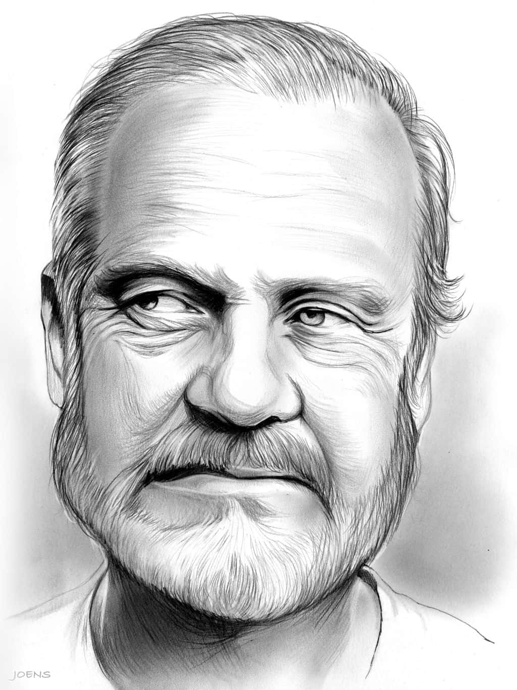 Kelsey Grammer 桌布 壁紙 — 一幅詳細的鉛筆素描，描繪一位留著鬍鬚、眼神富有表現力的中年男子，微微向上看。