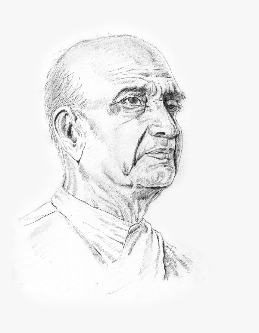 Indian 桌布 壁紙 — 一幅詳細的鉛筆素描，描繪一位老翁飽經風霜的側面臉龐，展現出深深的皺紋和若有所思的表情。