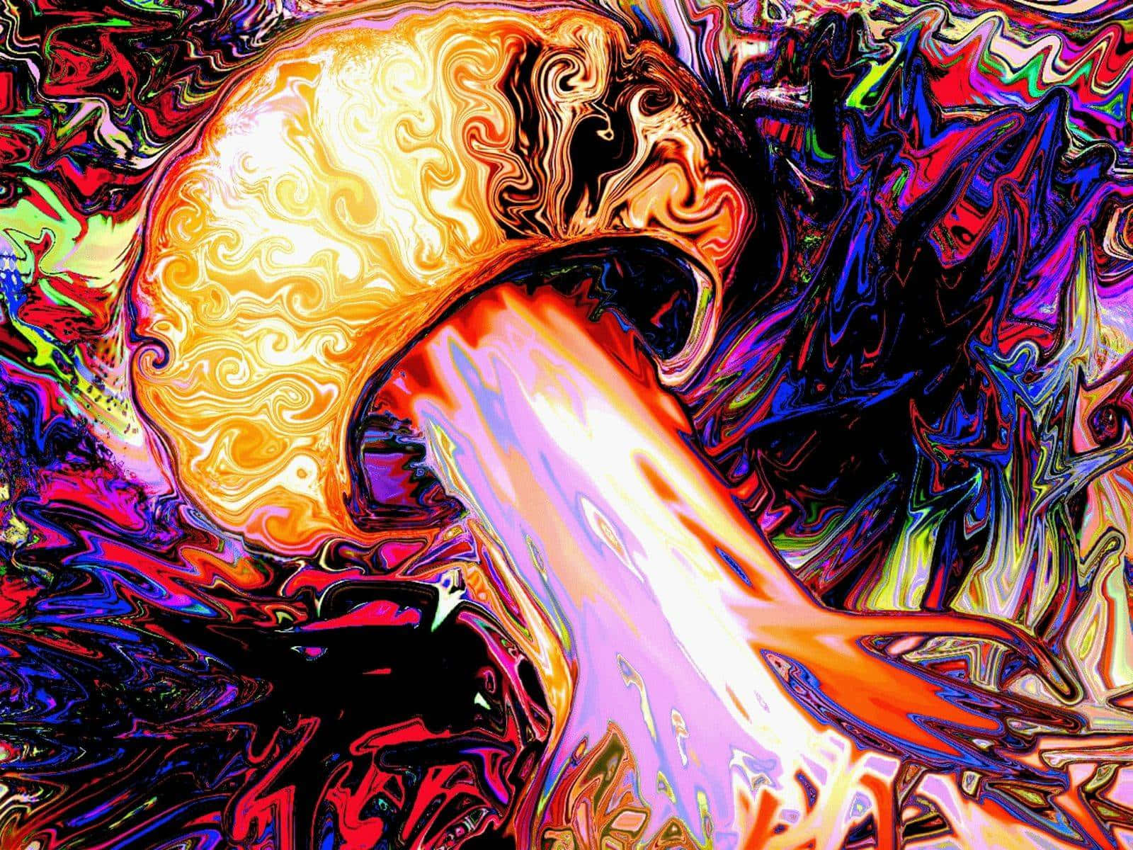 Tripping 桌布 壁紙 — 一幅迷幻數碼藝術作品， featuring 一個由火橙色和電光藍色組成的旋轉漩渦，帶有融化、流體般的紋理。
