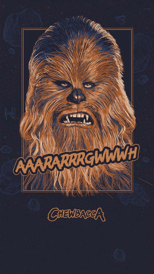 Wookiee 桌布 壁紙 — 一幅風格化的插圖，描繪丘巴卡在黑暗星空背景下咆哮，表情兇猛。