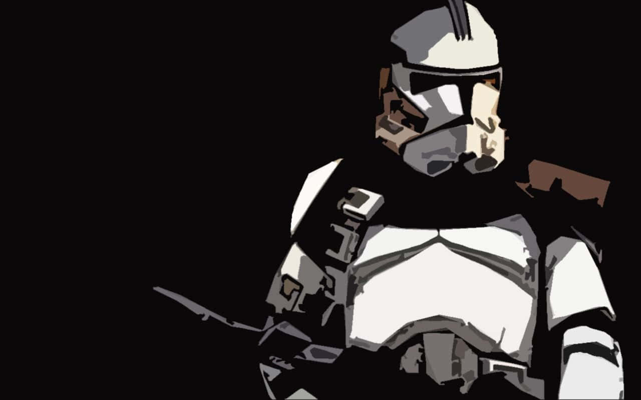 Cool Star Wars 桌布 壁紙 — 一幅風格化的數碼藝術作品，描繪一名身穿白色盔甲的克隆人突擊兵，在黑色背景前手持爆能槍。