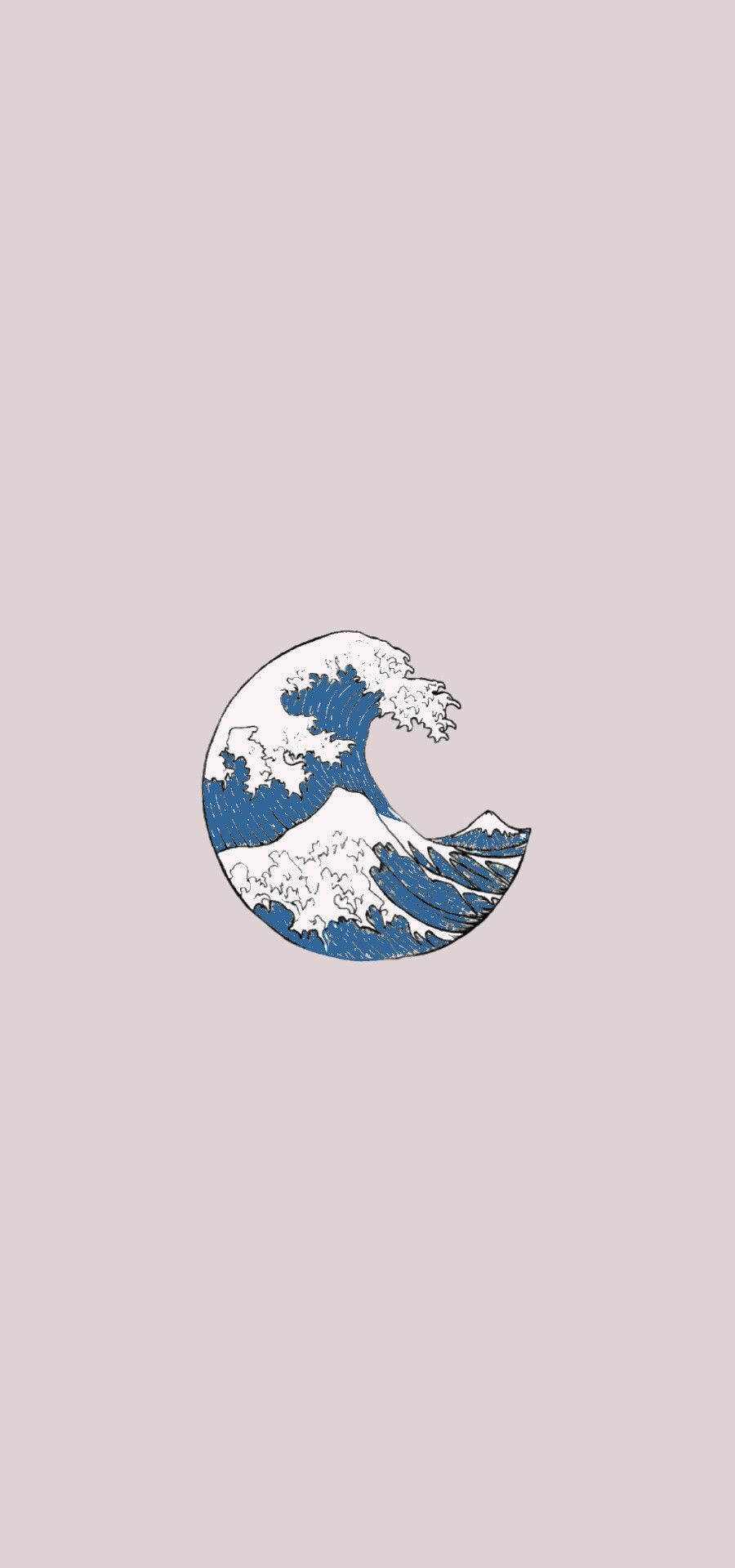 粉紅色背景上的藍白巨浪插圖 — Pinterest GIF 壁紙