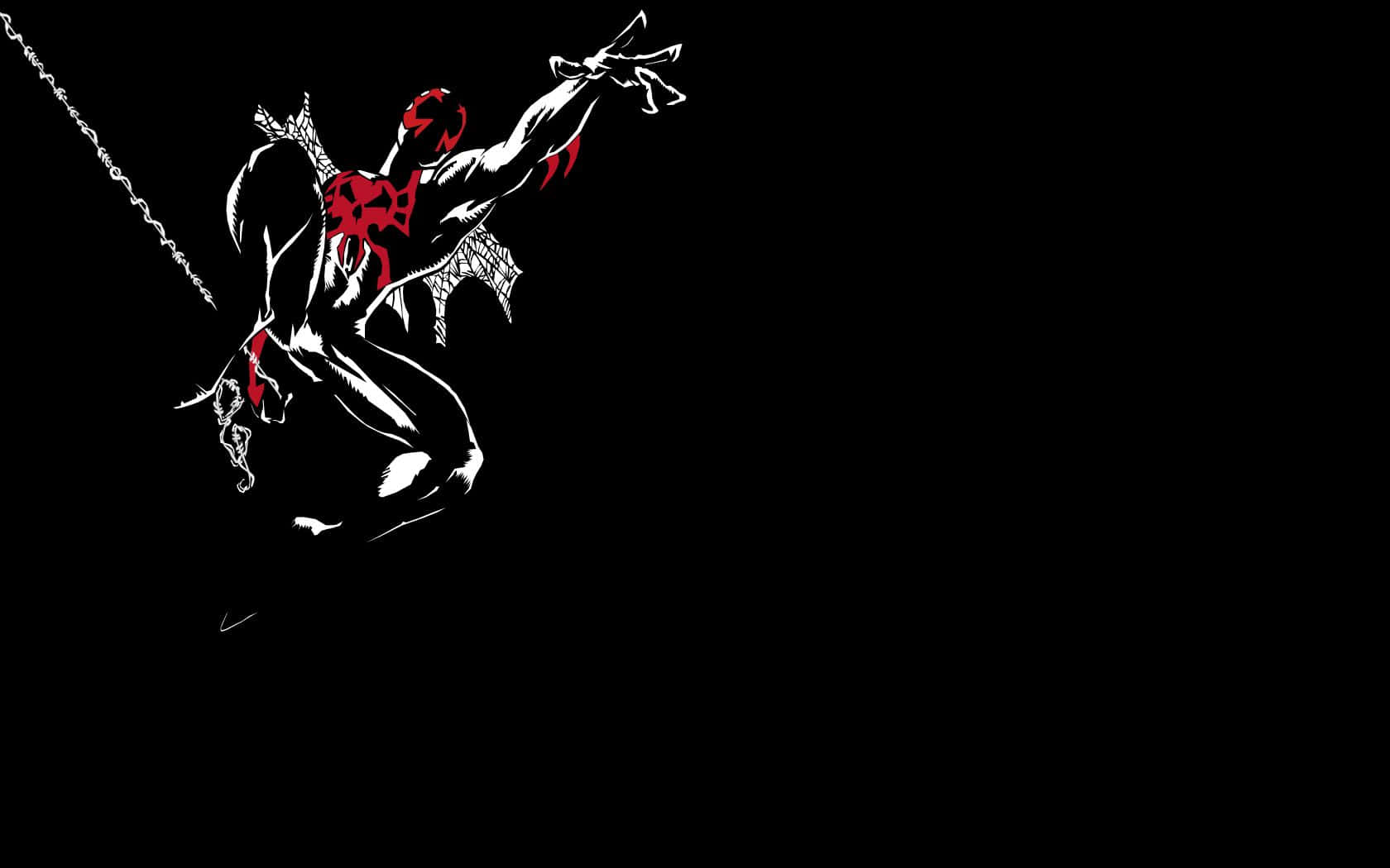 Spider Man 2099 桌布 壁紙 — 一幅風格化的黑白漫畫插圖，描繪毒液在純黑色背景上動態擺動，帶有紅色點綴。