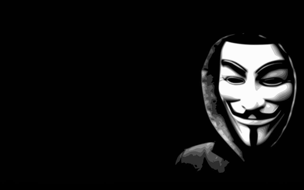Anonymous 桌布 壁紙 — 一幅鮮明的黑白插圖，描繪一個人戴著蓋伊·福克斯面具，背景為純黑色。