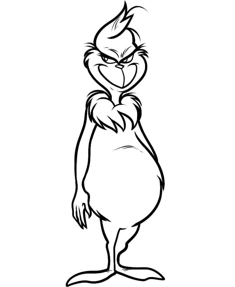 Cute Grinch 桌布 壁紙 — 一幅黑白線條畫，描繪了脾氣暴躁、頭髮蓬亂的鬼靈精。