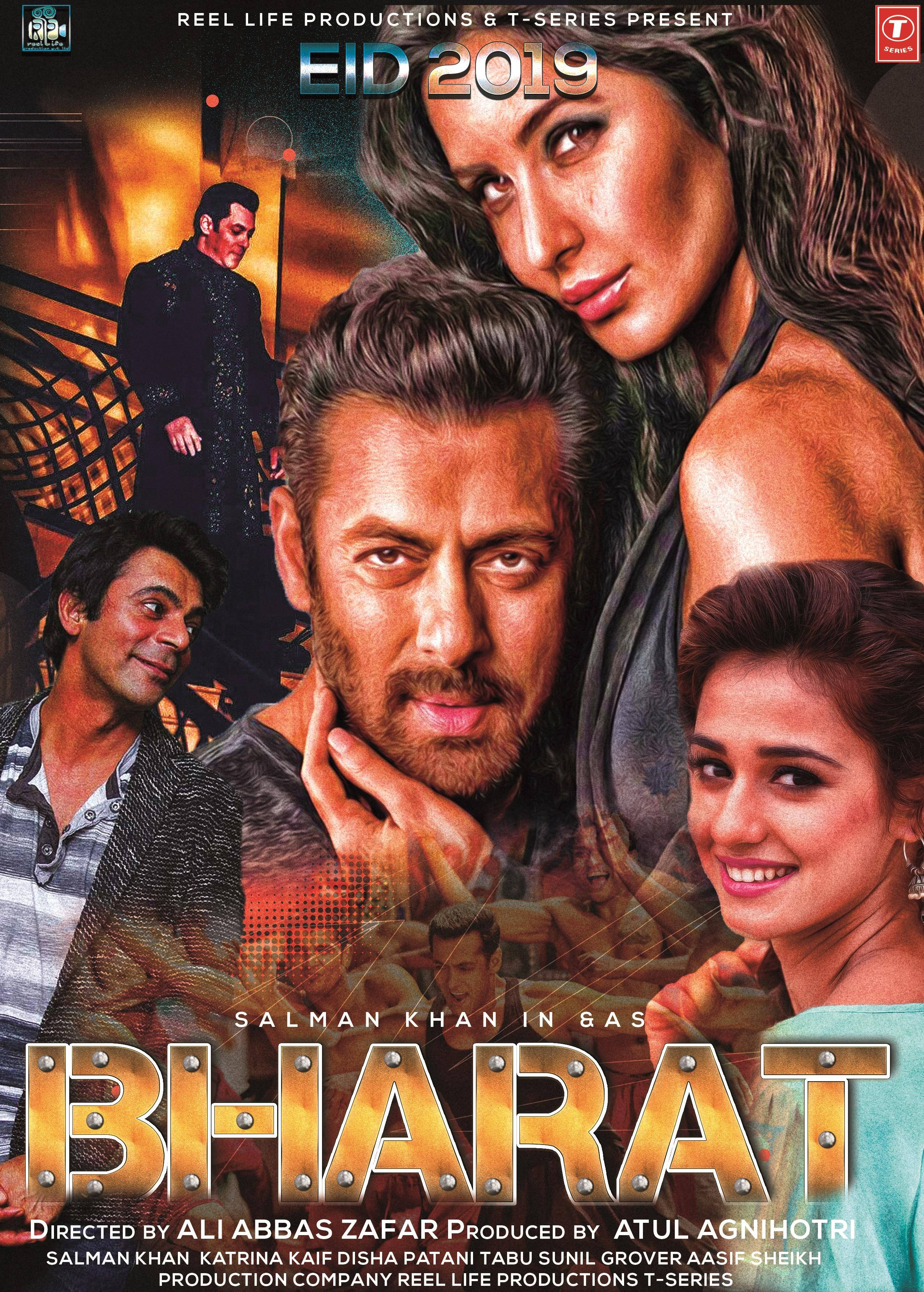 電影 桌布 壁紙 — 一張充滿活力的寶萊塢電影海報， featuring Salman Khan 和 Katrina Kaif，帶有粗體金色文字和戲劇性燈光。