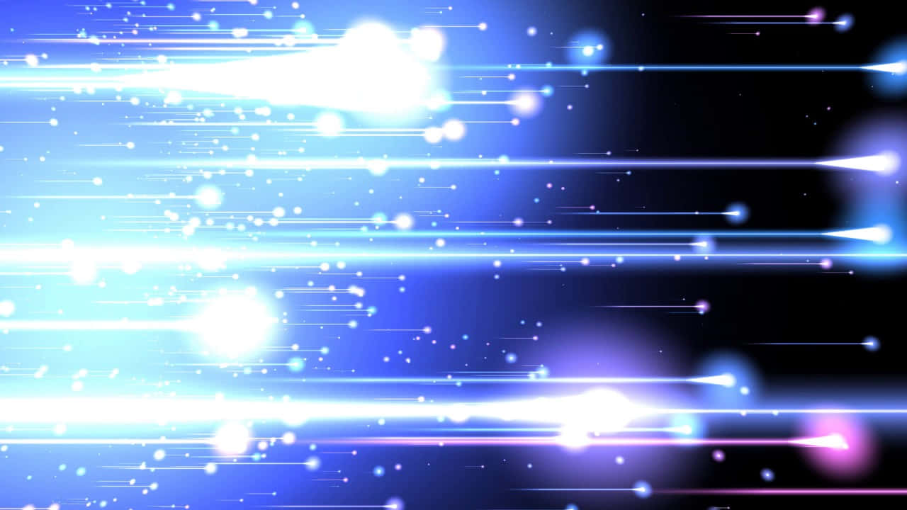 黑暗數位空間中動態的藍色光條和發光粒子。