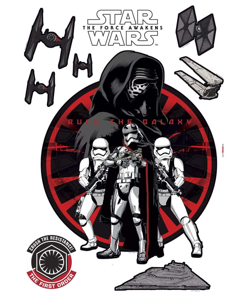 The First Order 桌布 壁紙 — 一張大膽的星際大戰海報，凱羅·忍被風暴兵簇擁，配有TIE戰機和第一軍團標誌。