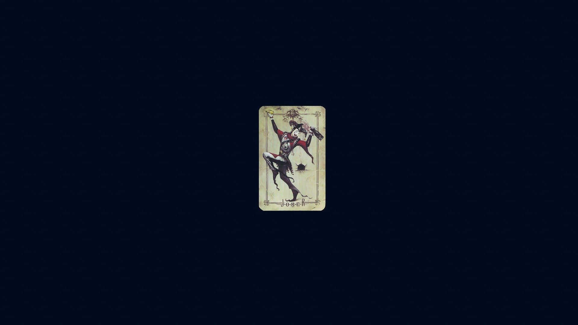Joker Card 桌布 壁紙 — 一張復古塔羅牌，描繪一位騎士騎在馬背上，背景為深色紋理。