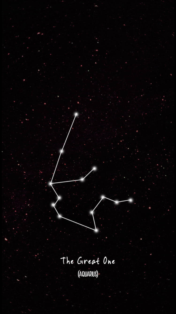 星星 桌布 壁紙 — 一張極簡星圖在深邃宇宙黑色背景上，點綴著遙遠的紅色星星，突出了水瓶座。
