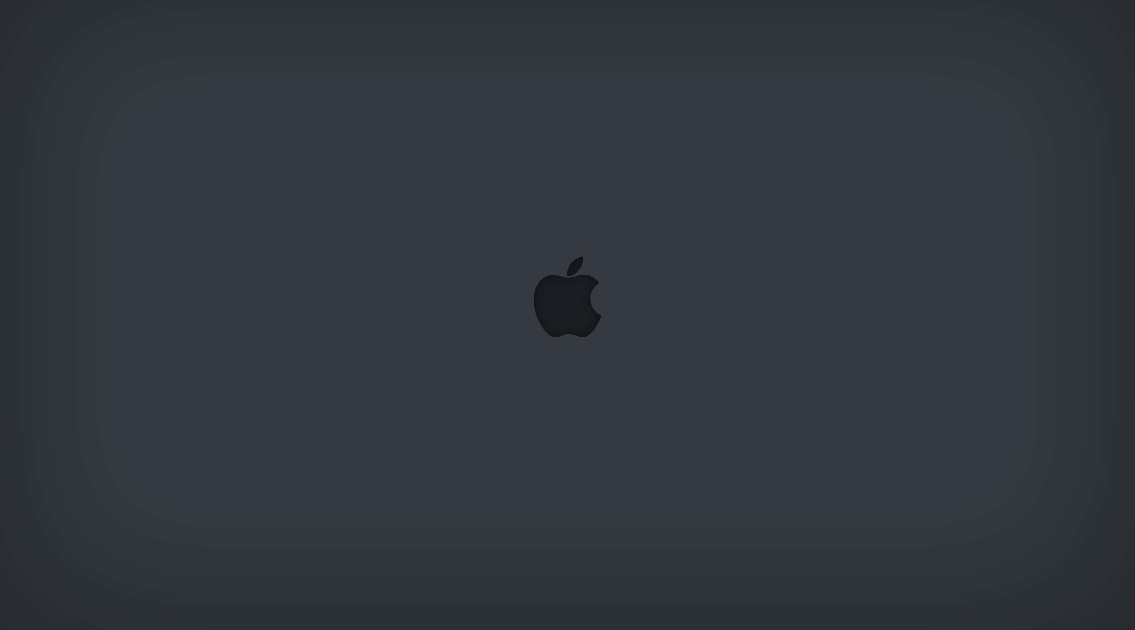4K Apple 桌布 壁紙 — 一張極簡深灰色桌布，中央放置黑色Apple標誌，帶有微妙的漸變邊框。