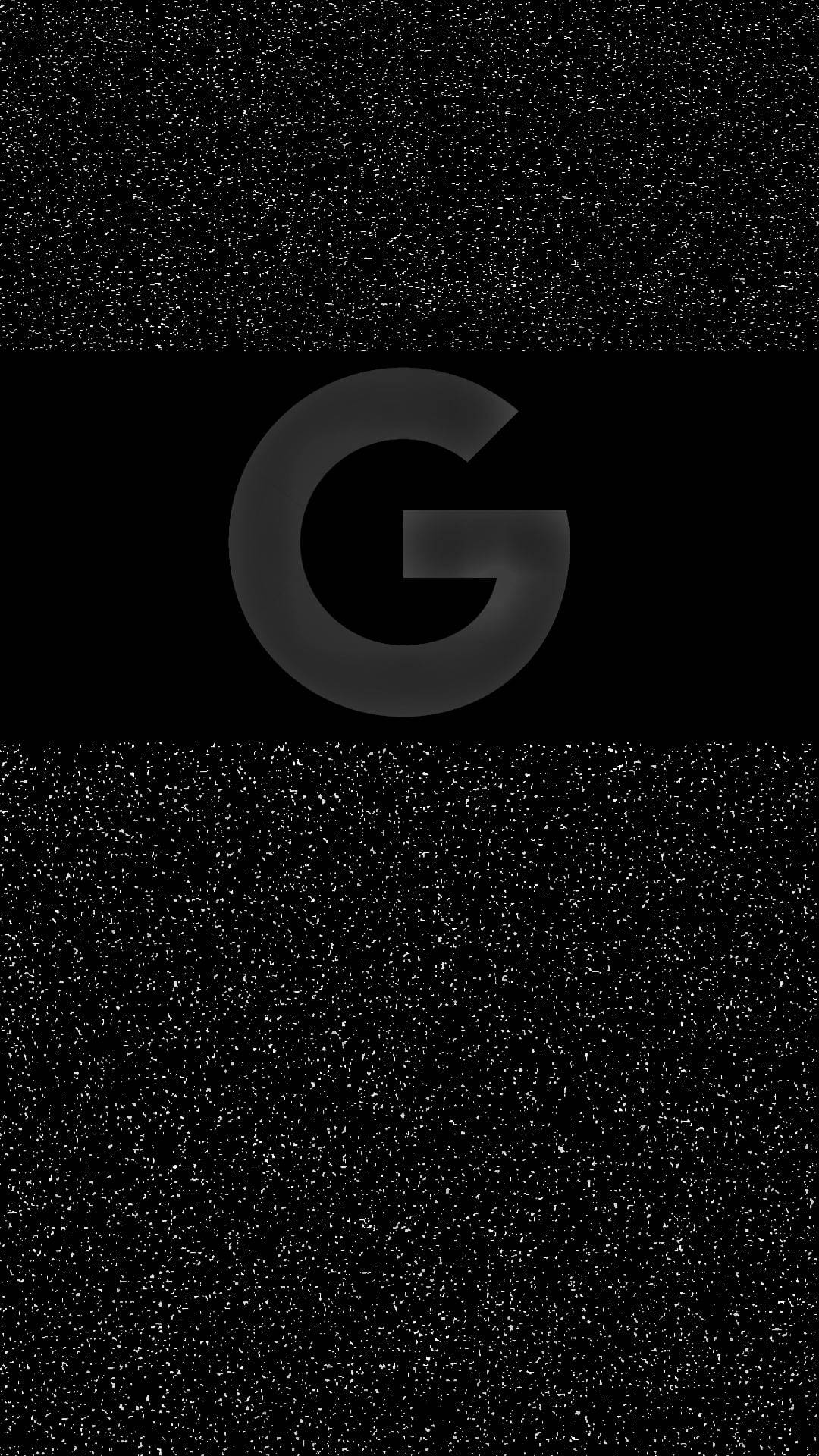 google 桌布 壁紙 — 一張極簡黑色桌布，中央有一個微妙的灰色 Google G 標誌，位於斑點深色背景上。