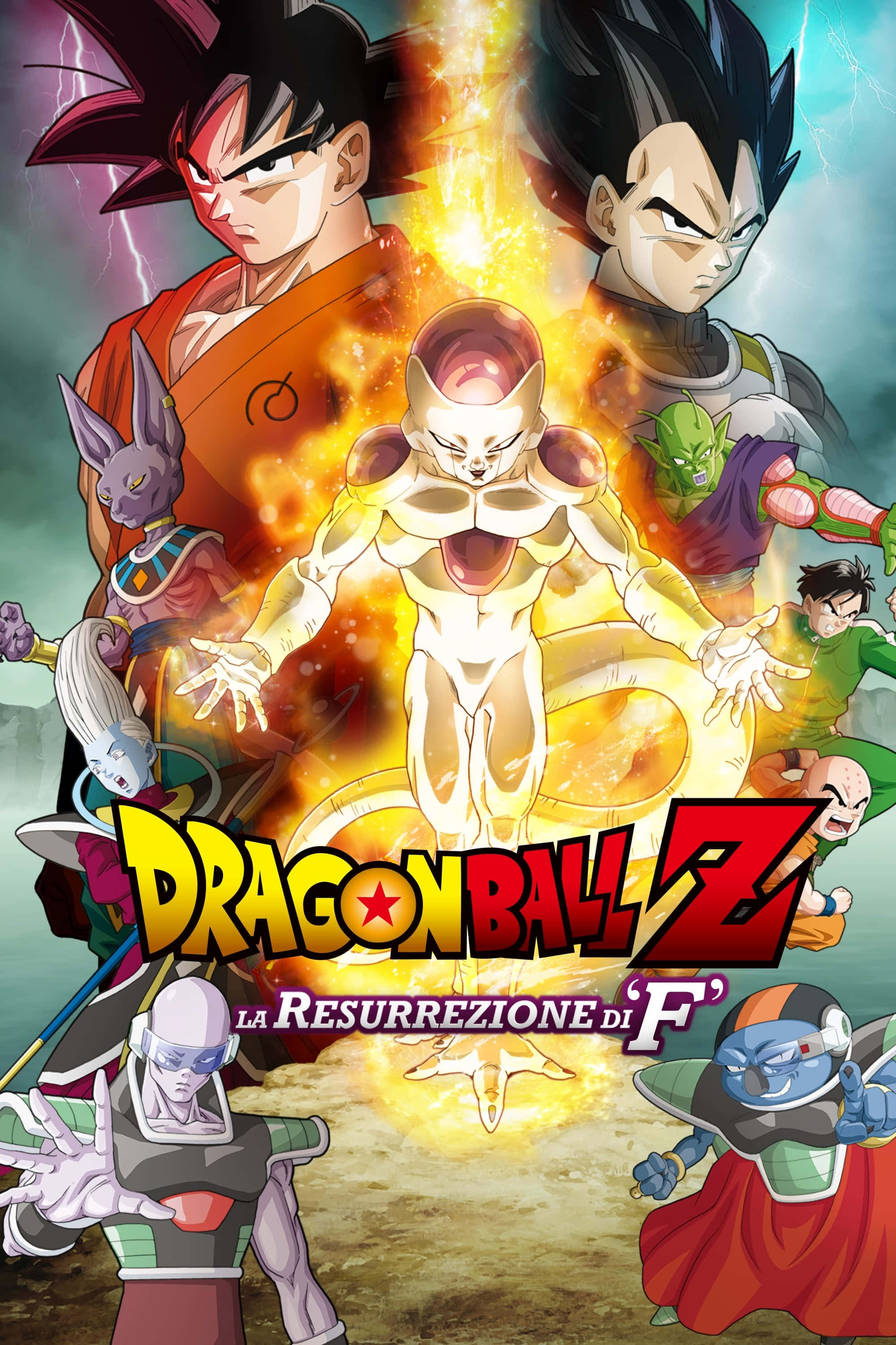 Dragon Ball Movies 桌布 壁紙 — 一張火熱的動畫海報， featuring 悟空、比達和菲利，周圍環繞著其他龍珠Z角色，擺出動態戰鬥姿勢。