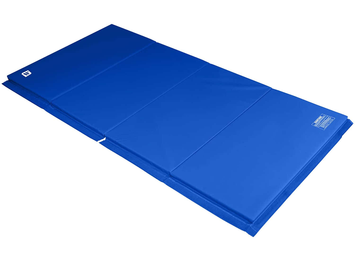Gymnastics Mat 桌布 壁紙 — 一張皇家藍色可摺疊體操墊，帶有縫合面板和品牌標籤，展示在純白色背景上。