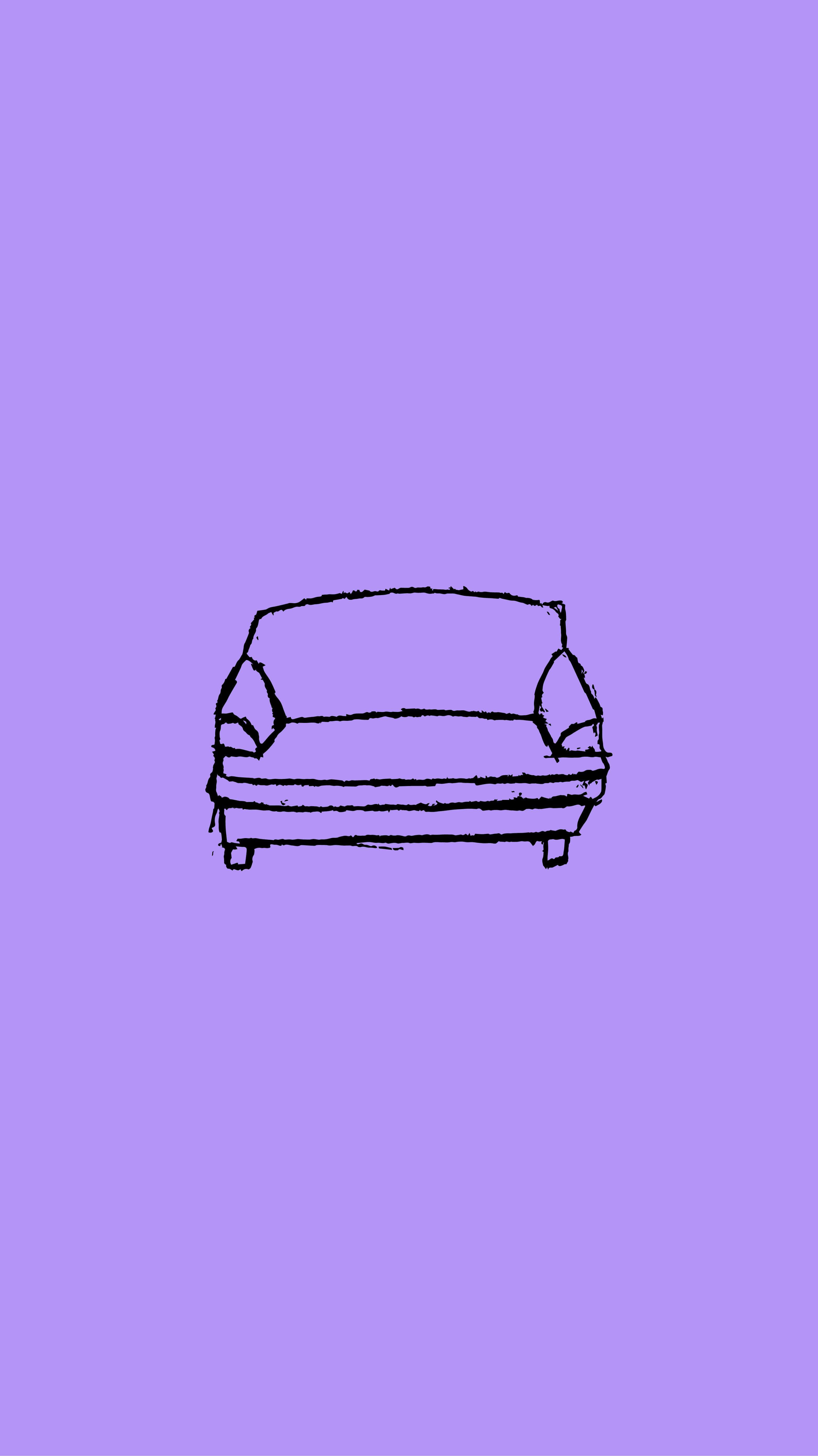 Brockhampton 桌布 壁紙 — 一張簡單的黑色線條繪畫，沙發居中於純薰衣草色背景上。