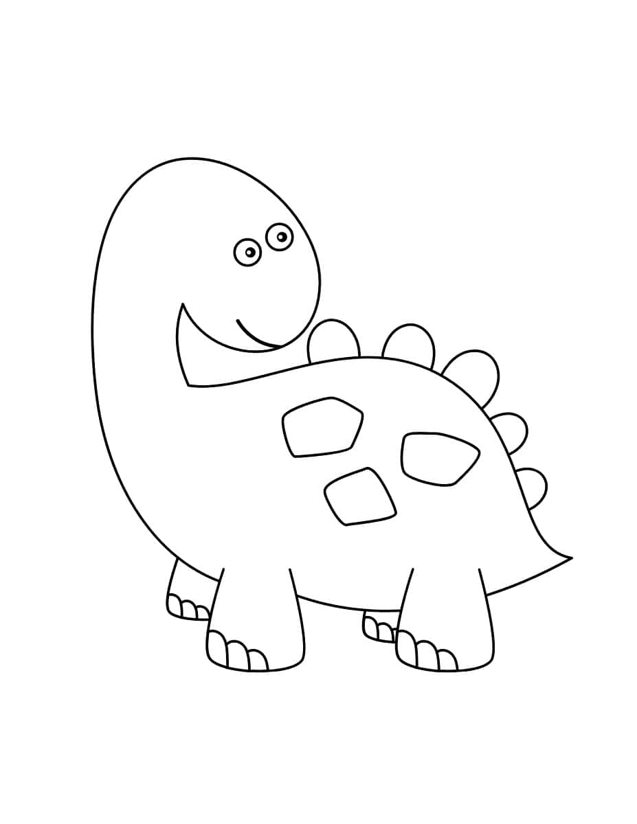 一張精緻且引人注目的恐龍繪畫 壁紙 — 一個簡單的黑色輪廓，描繪一隻微笑的卡通劍龍，帶有尖刺和骨板，準備好上色。